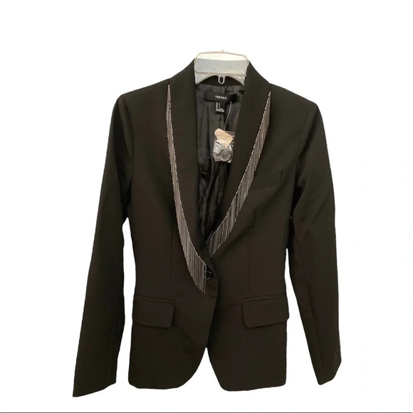 FOREVER 21 Black Blazer With Chain Fringe Small to Medium BNWT - Picture 1 of 6